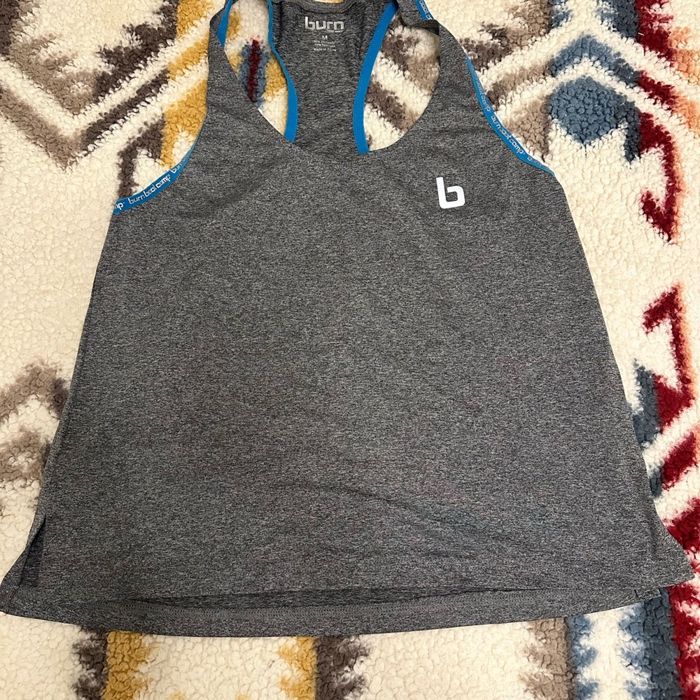 Gray and Blue Sleeveless Athletic Tank Top